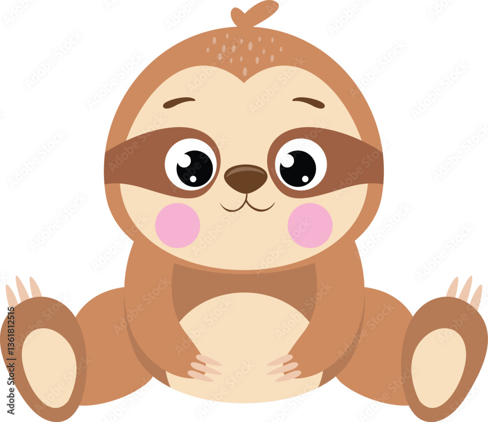 Fototapeta premium Friendly brown sloth sitting isolated on white