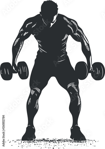 Silhouette of a man lifting dumbbells for strength training and fitness motivation.
