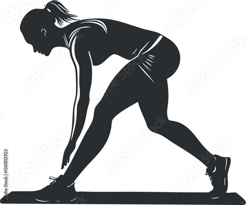 Silhouette of female runner in starting position for athletic design use.