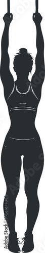 Silhouette of a woman doing pull-ups, ideal for fitness and health designs.