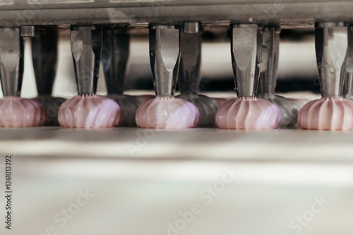 Obraz na płótnie Confectionery factory. Zephyr and marshmallows production line machine, close-up w salonie