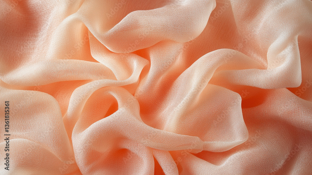 A close-up view of soft, flowing peach fabric, showcasing its delicate texture and gentle waves. A close-up view of soft, flowing peach fabric, showcasing its delicate texture and gentle waves.