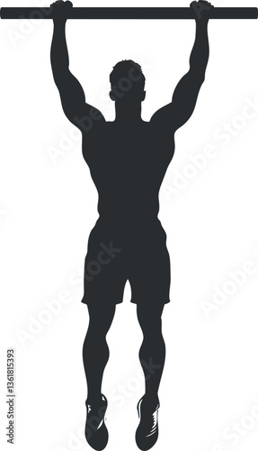 Silhouette of a man performing a pull-up exercise for fitness design.