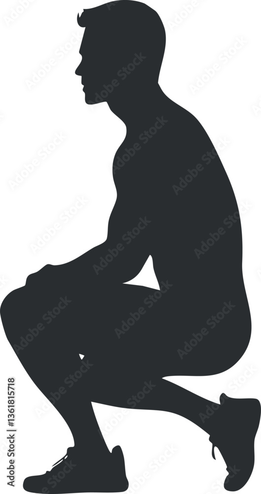 Silhouette of a man in a squatting pose, perfect for design and illustration purposes.
