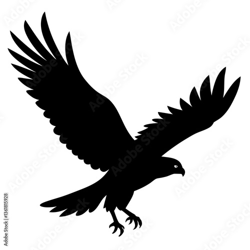 A vector silhouette of a hawk diving down with its claws extended,
