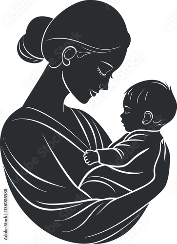 Silhouette of a mother holding a baby, illustrating love and maternal bond.