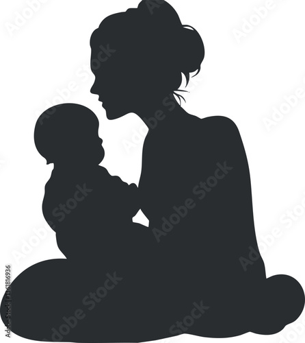 Silhouette of a mother holding a baby, symbolizing love and family bonds.