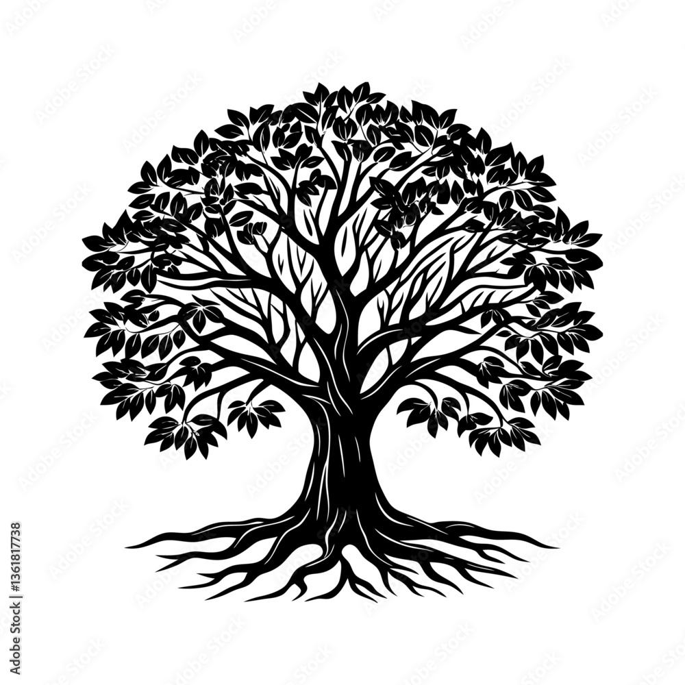 Obraz premium banyan tree black color vector 