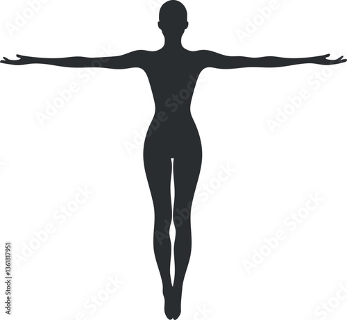 Minimalist silhouette of a woman with arms spread for artistic design projects.