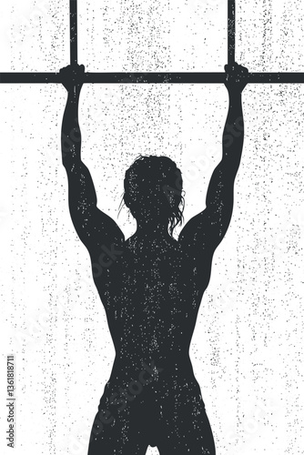 Silhouette of a man doing pull-ups, ideal for fitness and motivational designs.