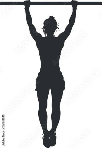 Silhouette of a person doing pull-ups, ideal for fitness and workout designs.