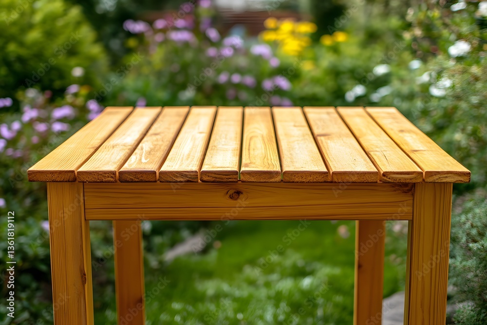 Fototapeta premium Wooden Garden Table Outdoor Patio Furniture Summer