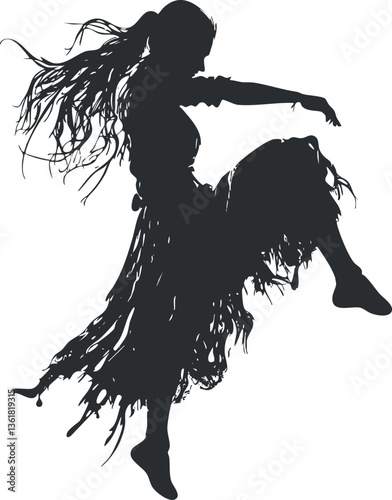 Silhouette of a graceful dancer in motion, perfect for artistic design projects.