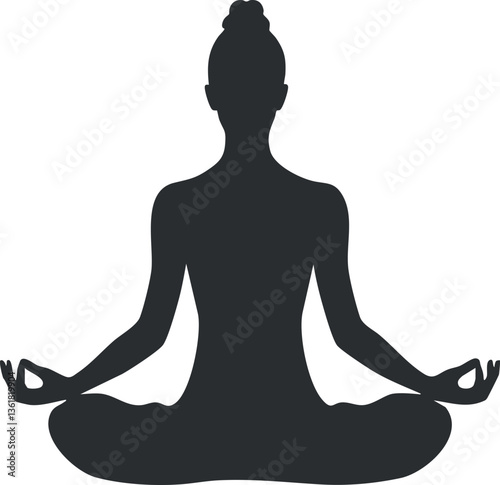 Silhouette of a person in a meditative lotus pose for yoga and mindfulness themes.