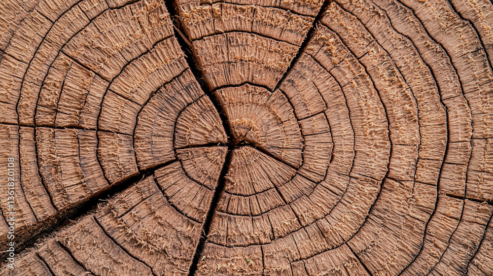 Fototapeta premium A close-up view of a tree stump, showcasing its intricate growth rings and textures, highlighting the natural beauty of wood.