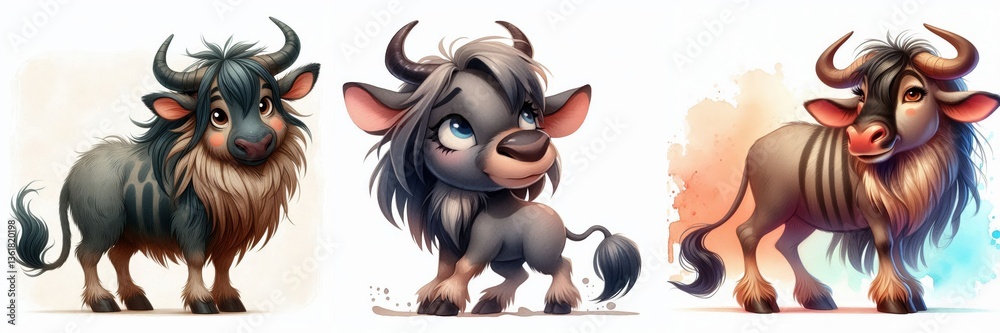 Obraz premium Charming Collection of Cartoon Wildebeest Characters with Expressive Styles