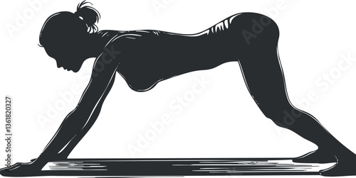 Silhouette of a woman in a yoga pose for fitness and wellness themes.