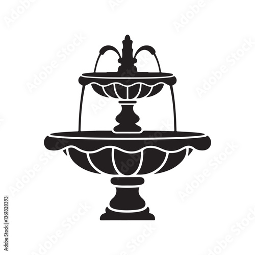 Water fountain silhouette vector illustration isolated on white background