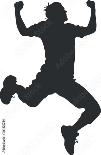 Silhouette of a jumping athlete celebrating victory, ideal for sports designs.