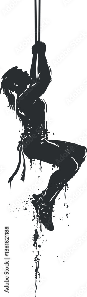 Silhouette of a climber on a rope, perfect for adventure and outdoor themes. Silhouette of a climber on a rope, perfect for adventure and outdoor themes.
