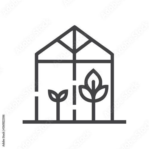 Greenhouse Icon for Sustainable Agriculture Projects - Suitable for Plant Cultivation Apps, Urban Farming Websites, and Climate-Controlled Growing Educational Materials