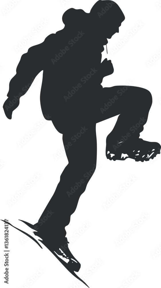 Silhouette of snowboarder in action for winter sports design and graphics. Silhouette of snowboarder in action for winter sports design and graphics.