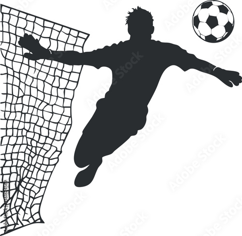 Vector silhouette of a goalkeeper making a save, ideal for sports-themed designs.