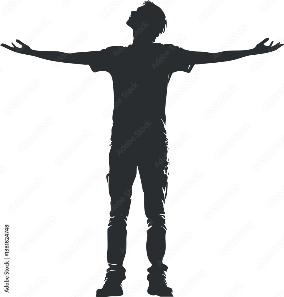 Silhouette of a man with outstretched arms, symbolizing freedom and confidence. Silhouette of a man with outstretched arms, symbolizing freedom and confidence.