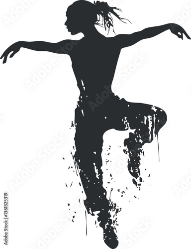 Dynamic silhouette of a jumping dancer with splash effect for artistic design.