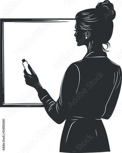Silhouette of a woman teaching at a blackboard for educational design purposes.