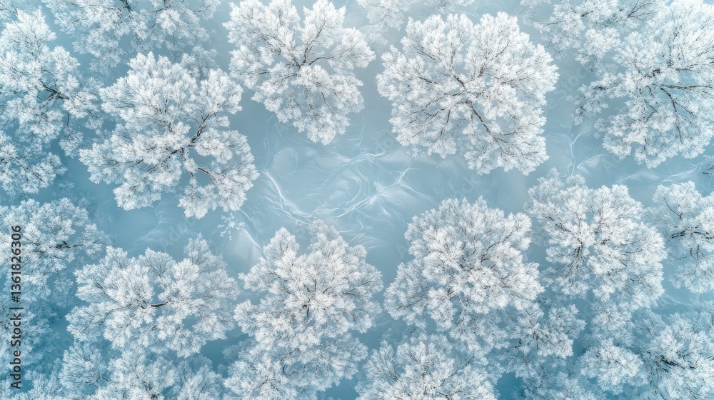 Aerial view of snow-covered trees forming a natural pattern Aerial view of snow-covered trees forming a natural pattern