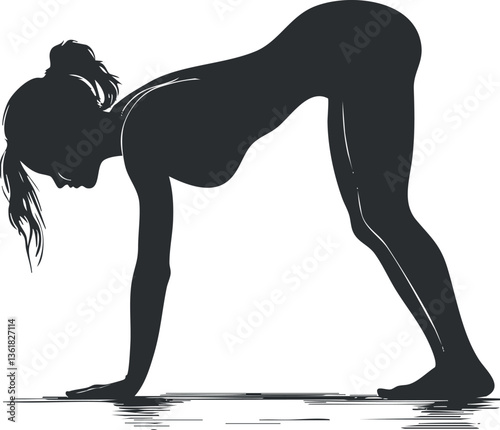 Silhouette of woman in yoga pose for fitness and wellness themes.