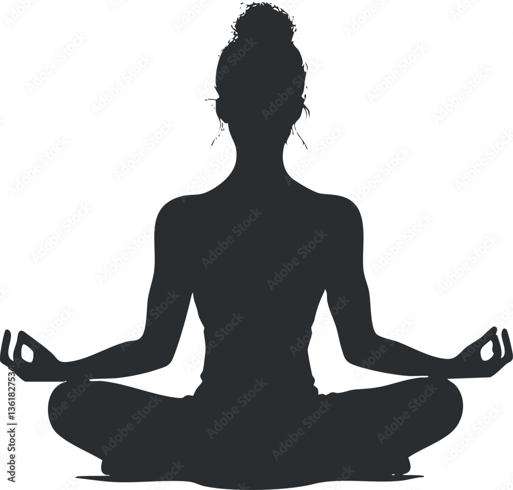 Silhouette of a woman meditating in lotus position for yoga and mindfulness themes. Silhouette of a woman meditating in lotus position for yoga and mindfulness themes.