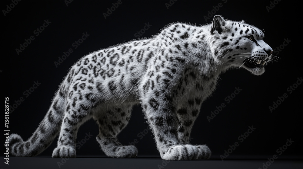 Fototapeta premium The quiet seat of the royal snow leopard, snow leopard: sitting like a king, snow leopard on the throne of the white king, the royal splendor of the snow leopard