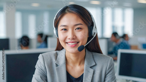 Call center staff are working to provide information to customers over the phone. Telecommunication services or technical support for customer care and consultation.