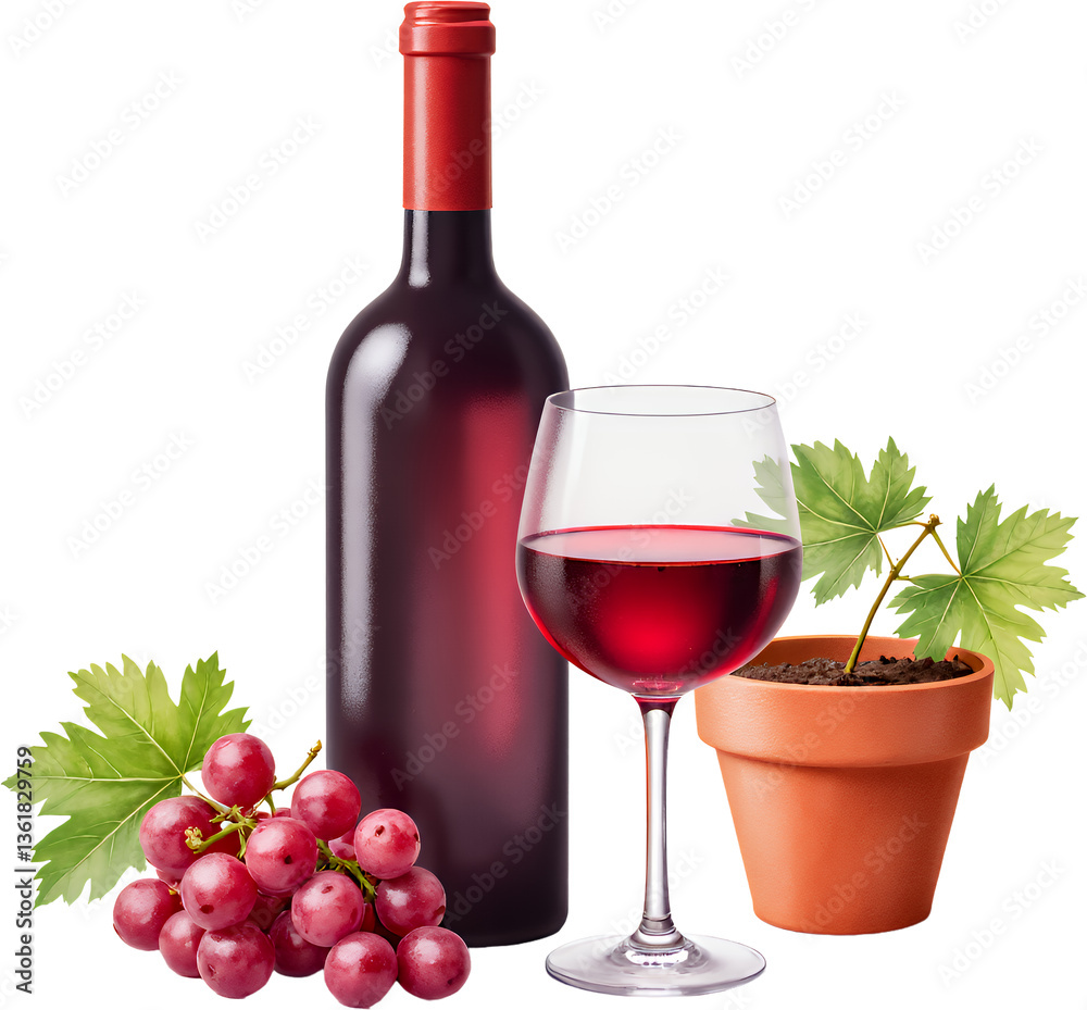 Obraz premium Wine bottles and glasses pattern with transparent background