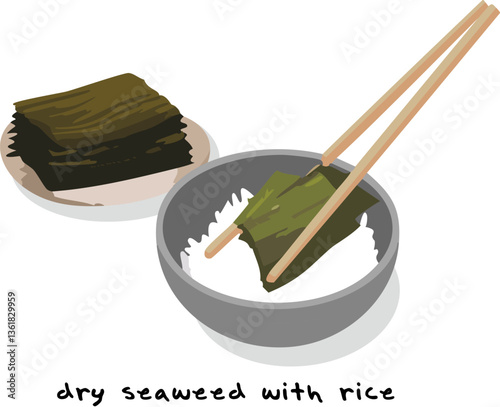 Korean Nori Seaweed Rice Bowl Asian Cuisine Dried Seaweed Sheets Steamed White Rice Sushi Onigiri Rice Balls Essential Element Plant-Based Seafood