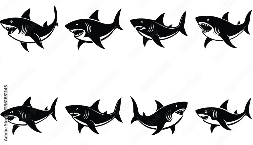 Fototapeta premium Shark Fish Vector Shilhouette Bundle Set Collection