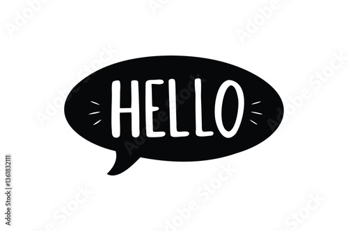 Speech bubbles with hello icon silhouette on white background