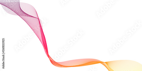 A abstract yellow  pink smoke on wave line white background, flowing ribbon of orange fabric softly sways against a white background,  luxury abstract shiny golden wave on transparent background. 