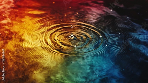 Colorful water droplets create ripples on a surface in a vibrant and dynamic setting during daylight hours