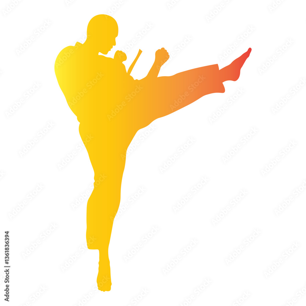 Obraz premium Taekwondo Silhouette on White Background. Vector Illustration in Colorful Design.
