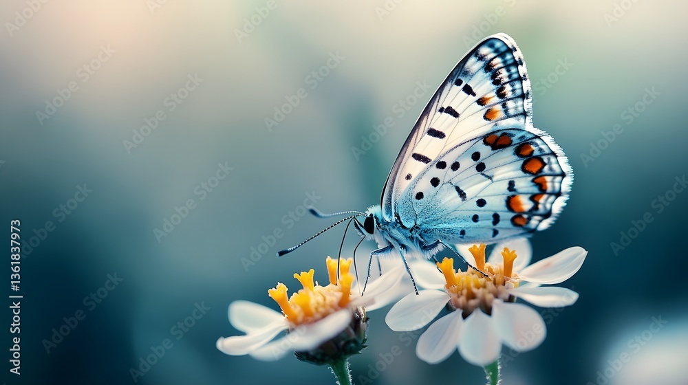 Obraz premium Blue Butterfly Drinking Nectar from Daisies