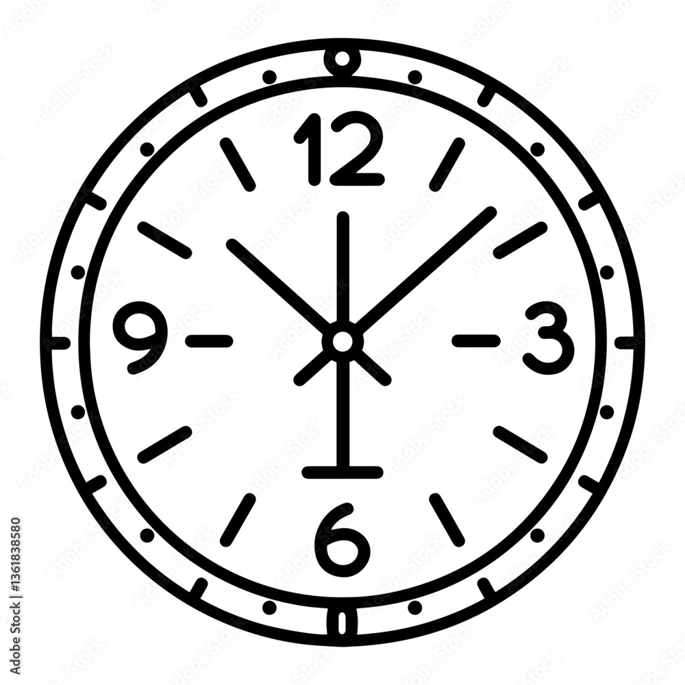 Black and white minimalist clock design illustration Black and white minimalist clock design illustration
