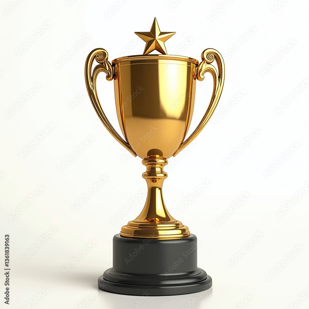 Golden trophy, star top, black base. Symbol of success, achievement award. Representing victory, winning, competition. Perfect for any celebration, champion, winner concepts. Golden trophy, star top, black base. Symbol of success, achievement award. Representing victory, winning, competition. Perfect for any celebration, champion, winner concepts.