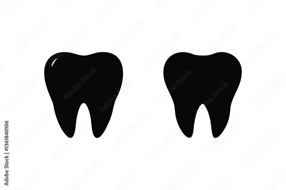 Tooth icon silhouette on white background Tooth icon silhouette on white background
