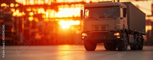 Cargo Truck at Sunset Delivering Goods for Global Commerce and Logistics Solutions with Transportation