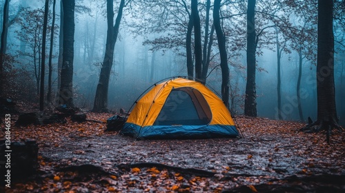 Deserted campsite with collapsed tent (mystery vibe) 