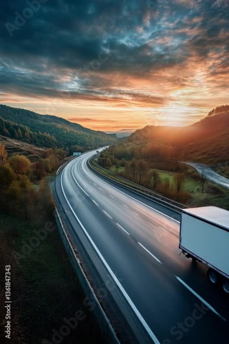 Truck Driving on a Scenic Highway