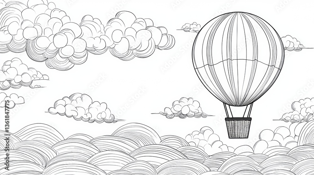 Obraz premium Hot air balloon floats above clouds in clear sky during a serene afternoon adventure